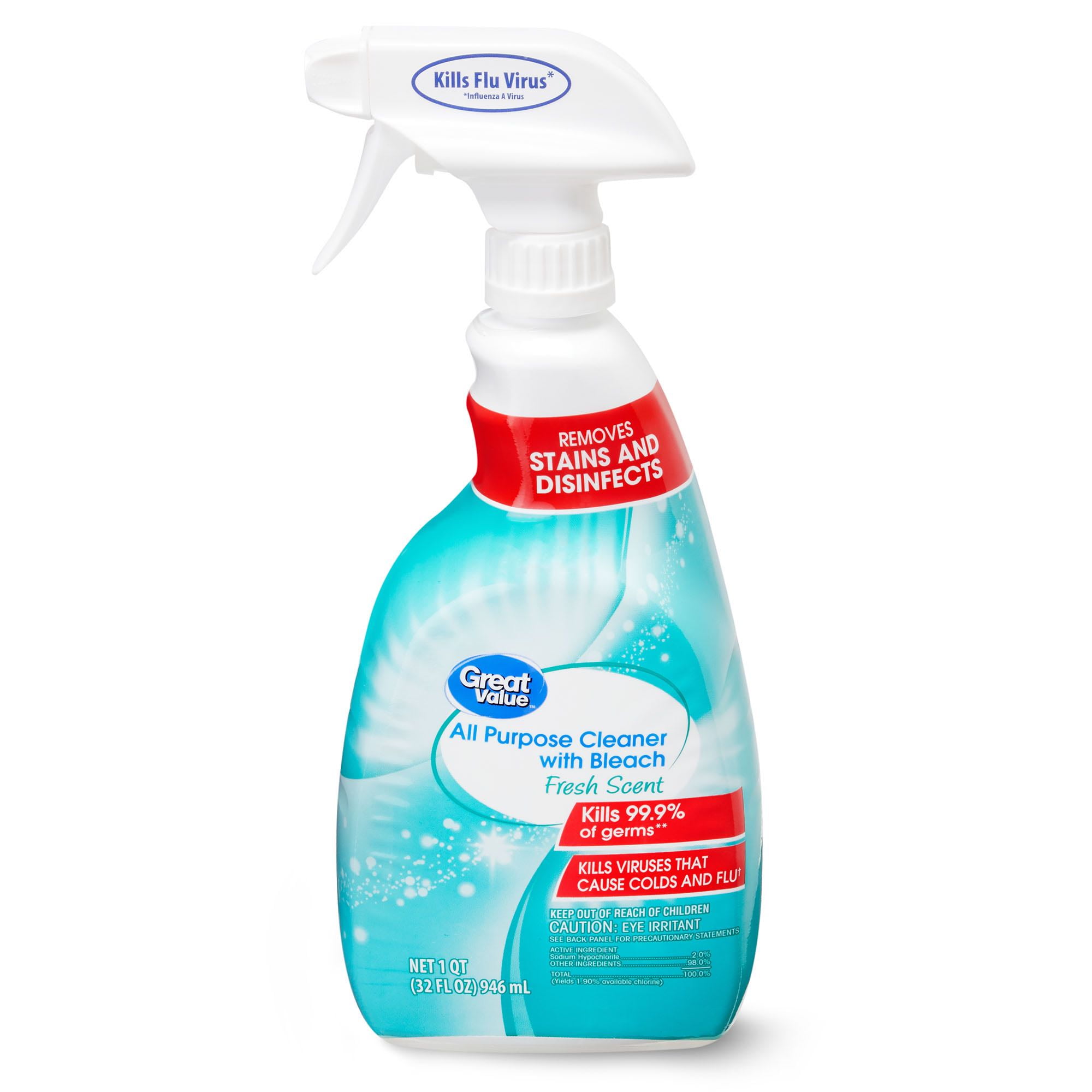 Great Value All Purpose Cleaner with Bleach, Fresh Scent, 32 Fluid Ounce