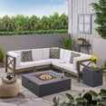 thumbnail image 4 of GDF Studio Cytheria Outdoor Acacia Wood 5 Seater Sectional Sofa Set with Fire Pit, Gray, 4 of 12