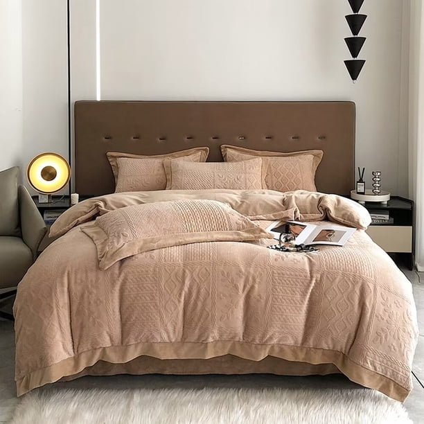 Xiao Hua Juego de sábanas, juego de sábanas y fundas de almohada, juego de cama individual, ropa de cama de hotel, decoración del hogar (marrón)