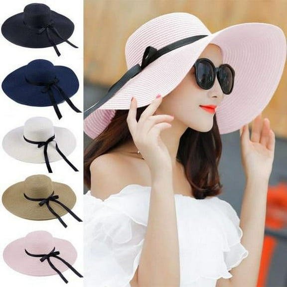 Shenmeida Foldable Womens Wide Brim Straw Sun Hat Floppy Foldable Roll up Cap Summer Beach Hats