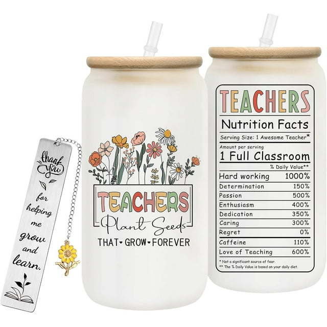 Teacher Appreciation Gifts Teacher Gifts for Women Thank You Gifts Birthday,Teachers Day,Graduation,Christmas Gifts for Teachers 16 Oz Glass Cup