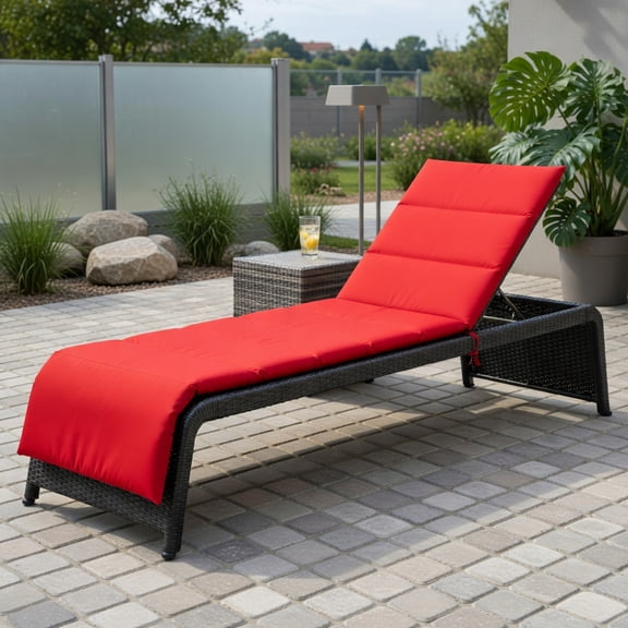 Resenkos Adjustable Outdoor Rattan Chaise Lounge Chair with Thick Cushion – Turquoise, Red & White PE Wicker Recliner for Patio, Pool & Garden