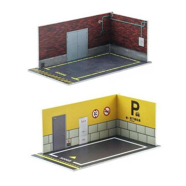 Diorama de fondo de garaje para autos de metal fundido a presión a escala 1/32, 2 piezas. Estilo F
