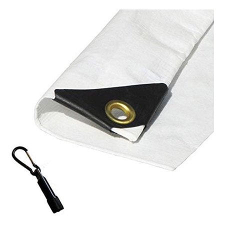 15 X 15 Heavy Duty Waterproof White Tarp with Reinforced Corners Bundled with Carabiner Flashlight