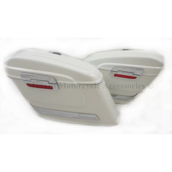 Mutazu White HL Universal Hard Bag Saddlebags For Honda Suzuki Kawasaki Harley Yamaha Victory