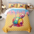 thumbnail image 2 of Erosebridal Light Blue & Pink Dripping Waffle Colorful Candy Baseball & Bat Graphic Bed Spread Queen,Playful Graphic Queen Coverlet Set for Girls, 2 of 7