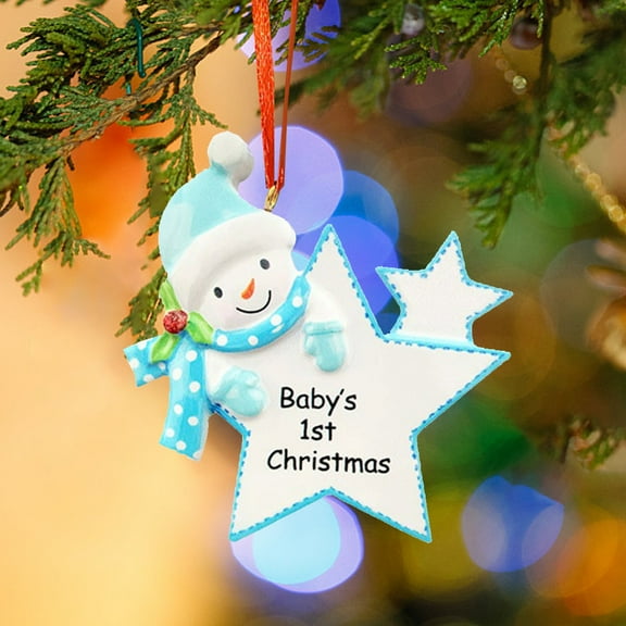 Baby's First Christmas Ornament, Personalized Resin Keepsake with DIY Name Space - Blue Memorial Decoration for Christmas Tree (3.5 Inch) Blue