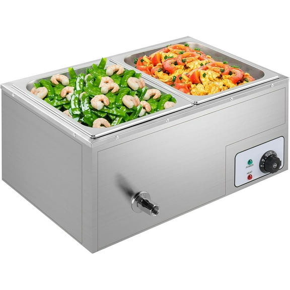 Ktaxon 21QT Commercial Food Warmer, 2-Pan Electric Steam Table, Buffet Countertop with Temperature Control & Lids, 110V