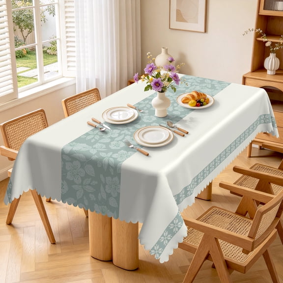 Nanqianyi Sage Green Leaf Floral Tablecloth,Waterproof Oilproof Home Party Rectangle Table Cover,70x52 Inch