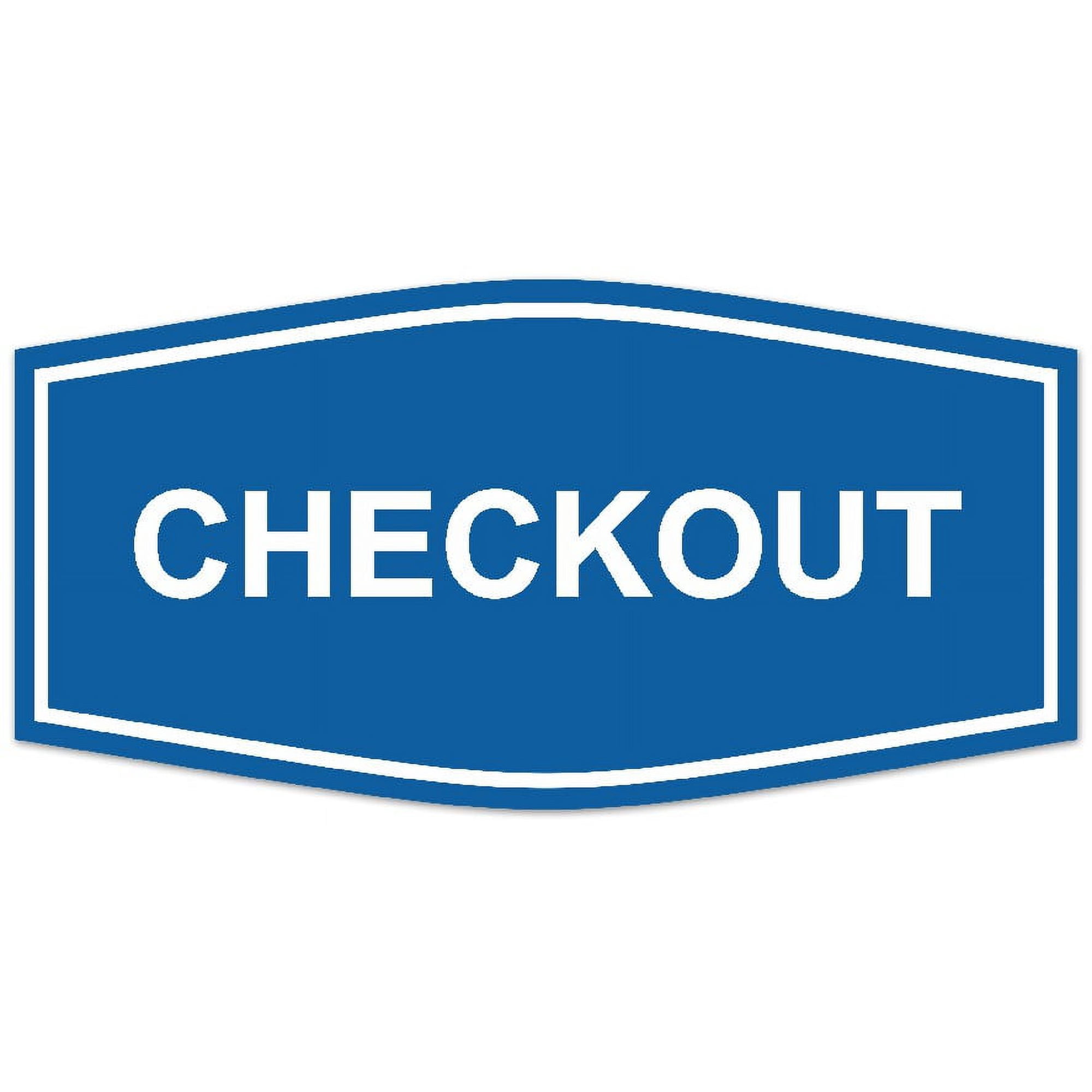 Signs ByLITA Fancy Checkout Sign - Laser-Engraved Lettering | Durable ABS Plastic | Vibrant Colors | Powerful Foam Tape (Blue) - Medium