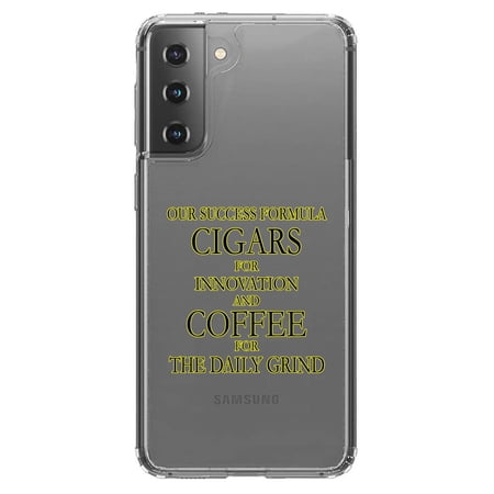 DistinctInk Clear Hybrid Case for Samsung Galaxy S21 (6.2 Screen) - Cigars & Coffee - Lightweight Grip