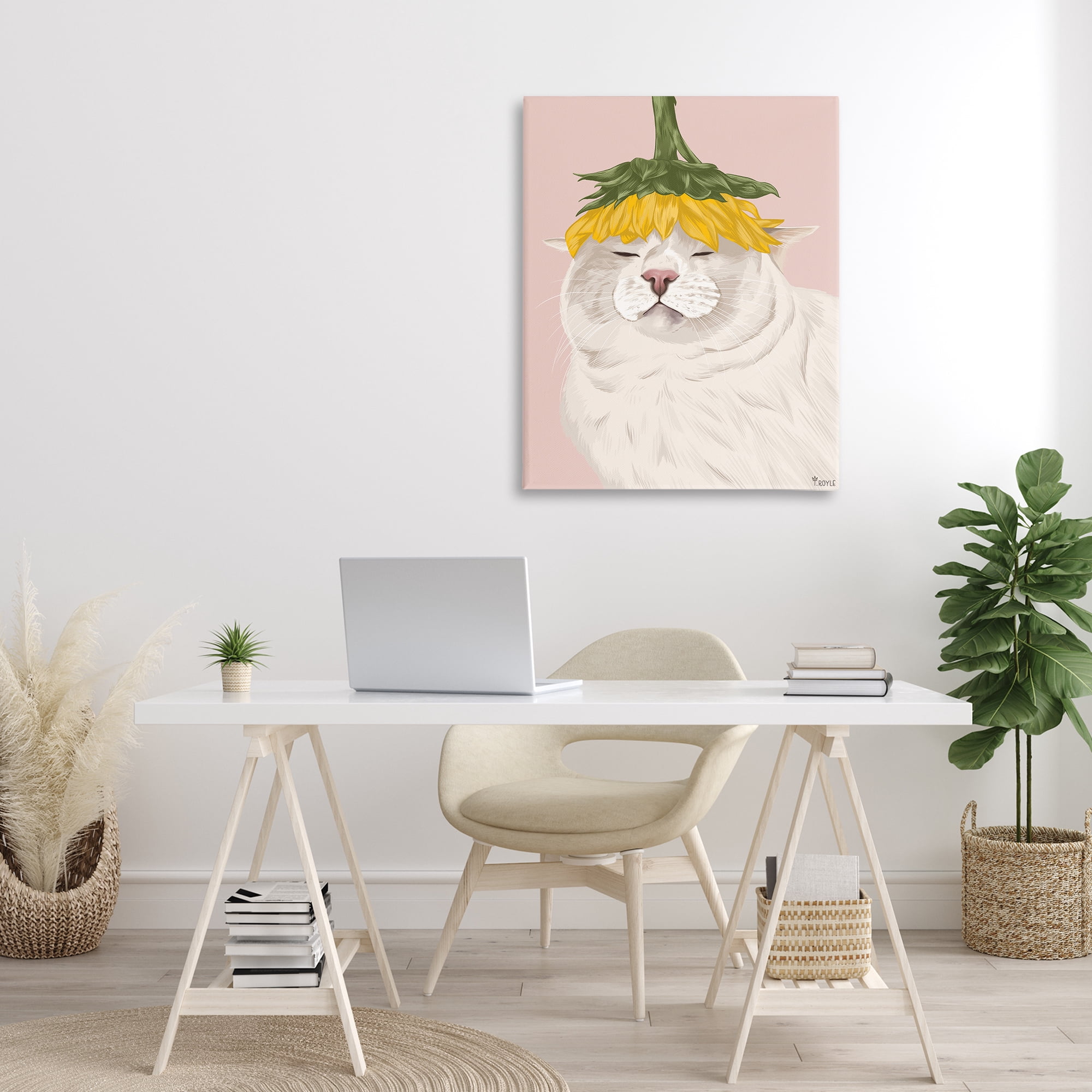 Stupell Industries Cat with Daisy on Head Animals & Insects Painting Gallery Wrapped Canvas Art Print Wall Art, 30 x 40