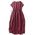 thumbnail image 2 of THDHVS Maxi Dresses for Women 2025,Women's Casual Dresses,Fashion Round Neck Loose Dress for Women Solid Drawstring Waist Soft Dress Wine XL, 2 of 7