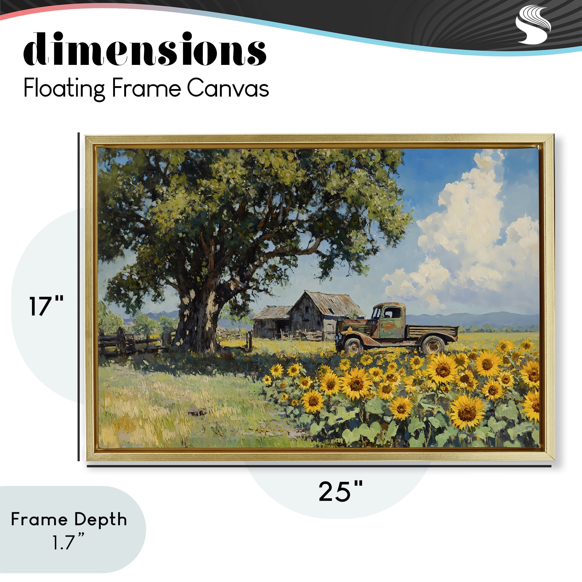Stupell Industries Sunflower Pickup by Old Barn Gold Framed Floater Canvas Wall Art, design by Franklyn Gregory