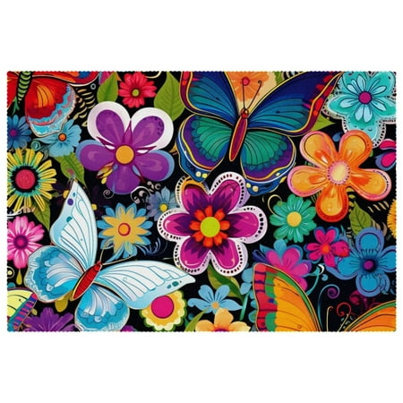 

Placemats Set of 4 Non Slip Place Mats Dining Table Mats Butterflies and Flowers Colorful