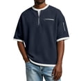 thumbnail image 5 of Lumtrix Short Sleeve Waffle Shirts for Men Spring Summer Quarter Zip Tops Casual Big and Tall Workout Pullover Navy 3XL, 5 of 8