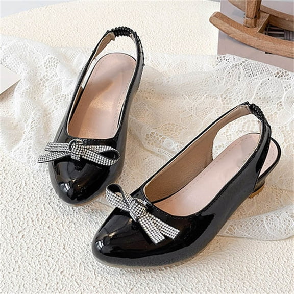 FSYBOA Girls Dress Shoes Size 2(Big Kids), Pull On Low Heel Dance Closed Toe Kids Flat Shoes Black