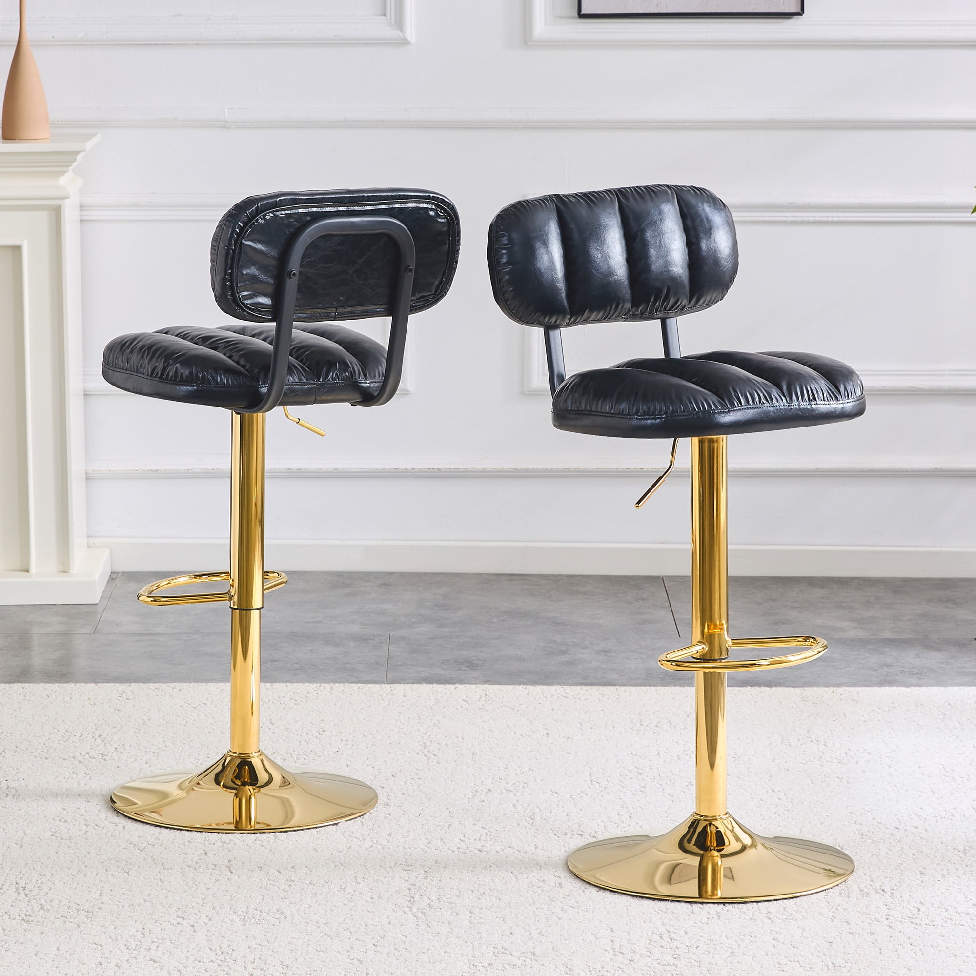 Alvantor Adjustable Bar Stools Set of 2 Leather Swivel Bar Stools Counter Height Bar Chairs for Kitchen Island Black