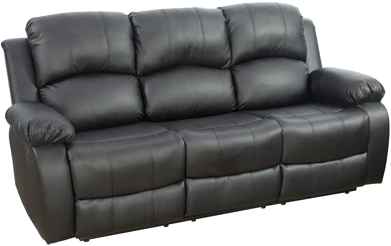 PonLiving 82'' Pillow Top Arm Reclining Sofa With Dropdown Table, Black