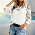 thumbnail image 2 of Plus Size Women's Openwork Knit Sweater Top, V-Neck Batwing Sleeve Loose Crochet Blouse, Casual Lightweight Summer Cover-Up, 8 Colors, Sizes S-5XL, 2 of 4