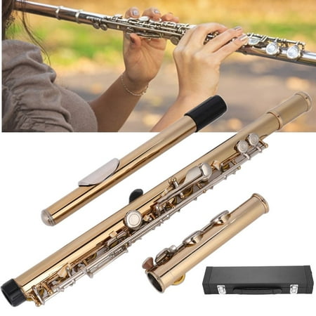 Ibert Flute WALFRONT LADE Gold Plated 16 Hole C Brass Flute Kit Storage Case Cleaning Rod Grease, Flute Kit, Beginner Flute ()