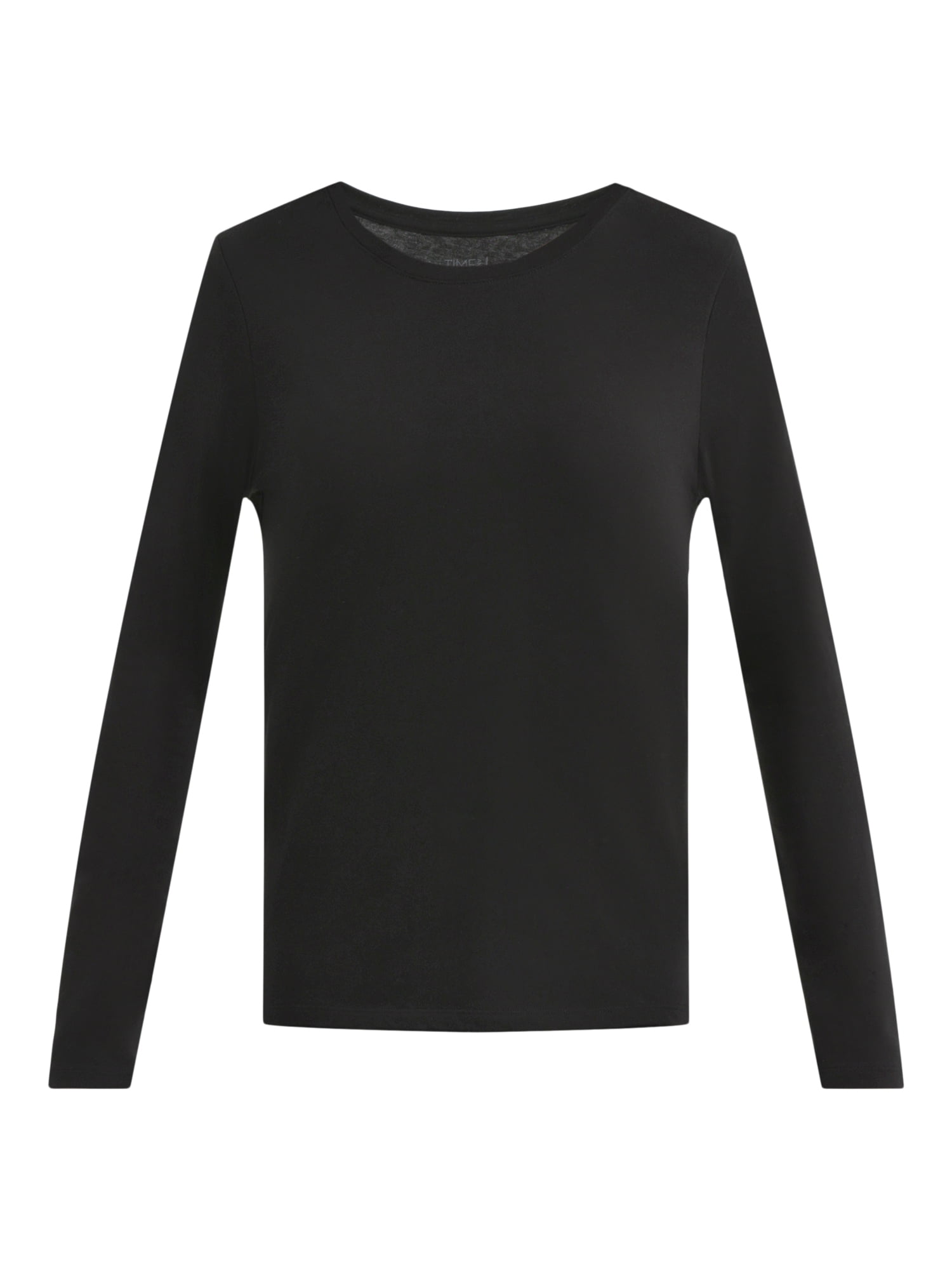 Time and Tru Women's Cotton Crewneck Tee with Long Sleeves, Sizes XS-XXXL