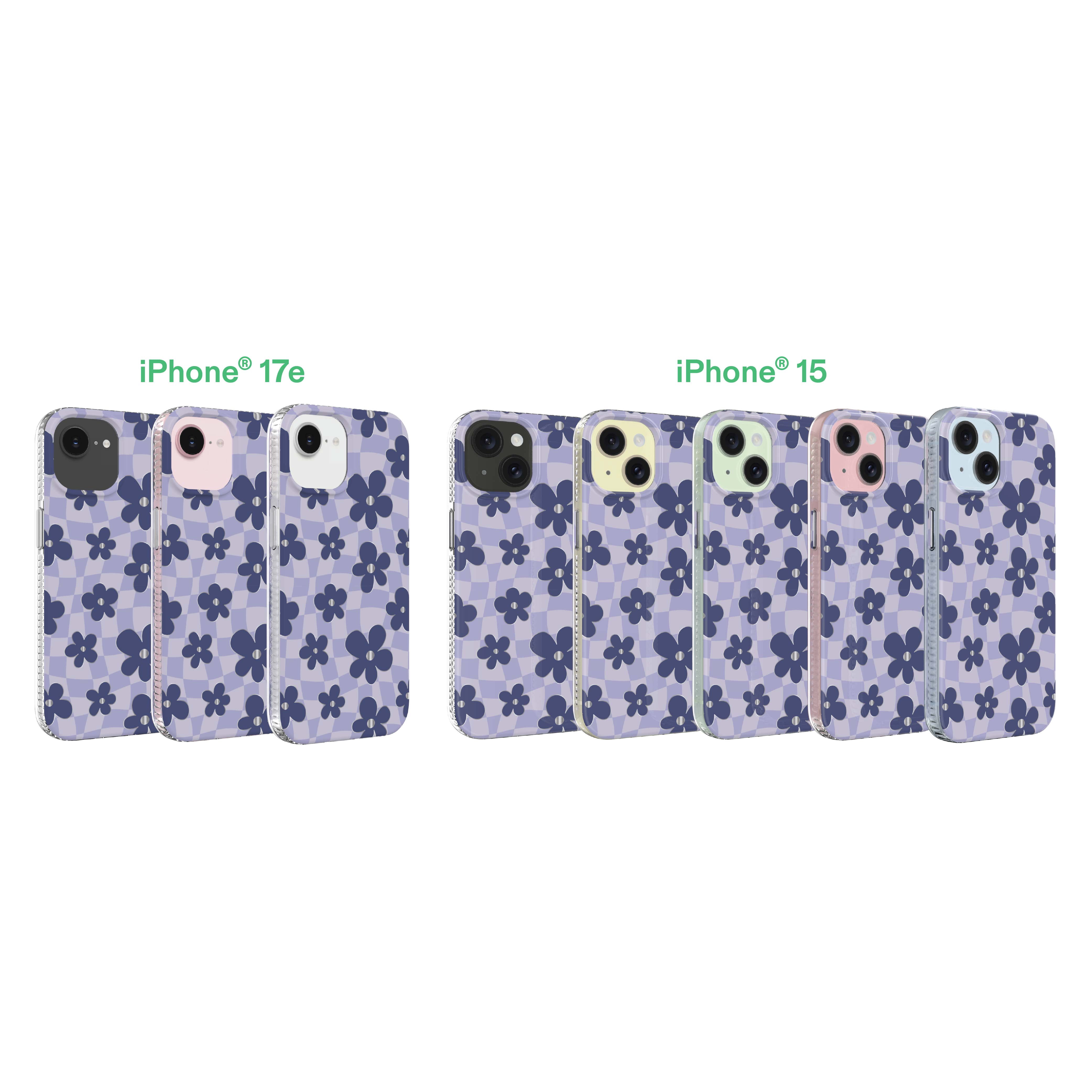 Onn Purple Checkered Floral Phone Case, Drop Tested to 10 Feet