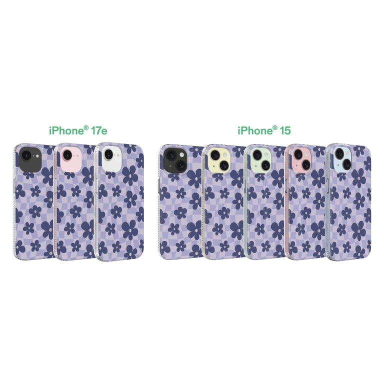Onn Purple Checkered Floral Phone Case for iPhone 16e / iPhone 15 / iPhone 14 / iPhone 13 Onn Purple Checkered Floral Phone Case for iPhone 16e / iPhone 15 / iPhone 14 / iPhone 13