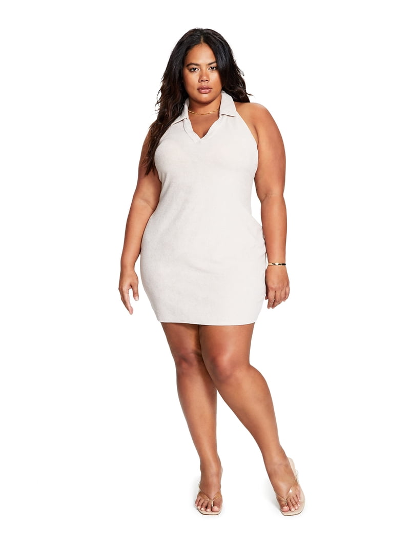 Bar III Trendy Plus Size Terry Halter Mini Dress Naturally Nude 2X -  Walmart.com