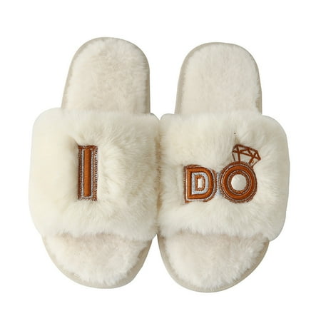 

Homgreen Bride Slippers I Do Slippers for Bride White Wedding Slippers Fuzzy Slippers Bridal Party Wedding Slippers for Bride Women Wedding Day Bridal Shower