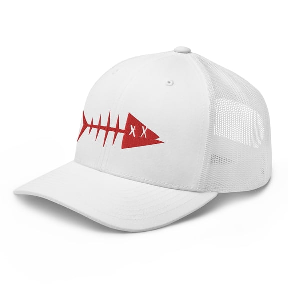 Clishirt Adult Unisex 3D Puff Embroidered Red Fish Adjustable White Retro Trucker Cap
