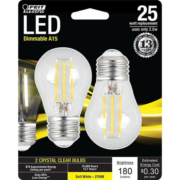 lading Percentage Gietvorm Feit Electric 3597291 3 watt 25 watt Equivalence A15 200 Lumen A-Line LED  Bulb&#44; Soft White - Pack of 2 - Walmart.com