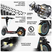 Electric Scooters for Adults, 650W Motor & 25-Mile Range, 10 Solid Tires, Dual Suspension, UL2272 Certified Foldable E-Scooter