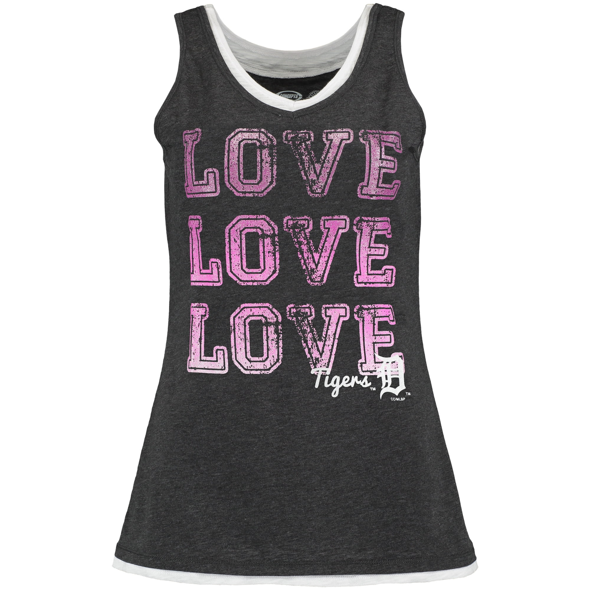 Detroit Tigers Concepts Sport Women's Crush Layered Tank Top Charcoal M by COLLEGE CONCEPTS
