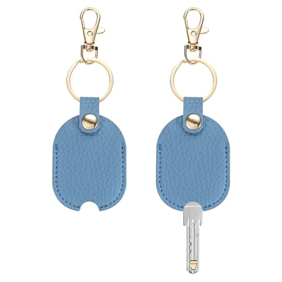 Uxcell Leather Key Sleeve [2Pcs] - Vintage Car Broken Key Loop Replacement Covers with Keychain - [Blue] Keys Cover Protector