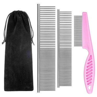 Dog Cat Comb Tool for Removing Matted Fur, Pet Comb Flea Comb with Rounded Teeth, Prevents Knots for Long and Short Haired Pets, 3 Pieces