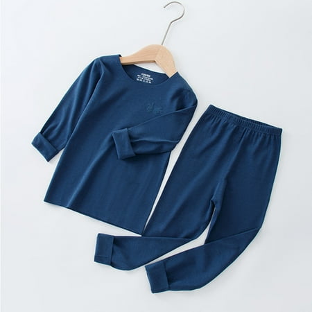 

Ydojg Toddler Girls Pajamas Set Sleepwear Solid Color Casual Warm Pajamas Crew Neck Long Sleeve Sleepwear Fall Winter Tops With Pants Homewear Dark Blue Size 2-3 Years