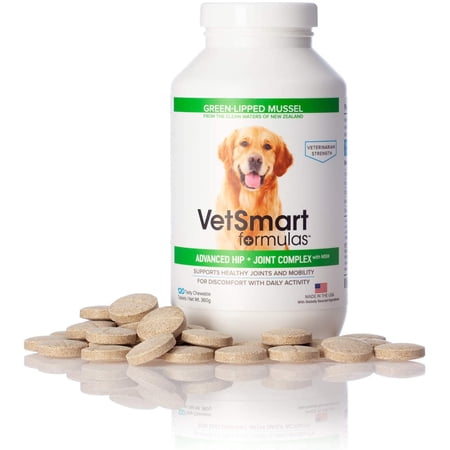 VetSmart Formulas Hip and Joint Supplements for Dogs with Green Lipped Mussel, MSM + Glucosamine, 120 Chewable Tablets