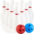 thumbnail image 1 of Set de boliche KiddieLoot para niños, 10 pinos blancos de plástico, 2 bolas, 3+, 1 of 7
