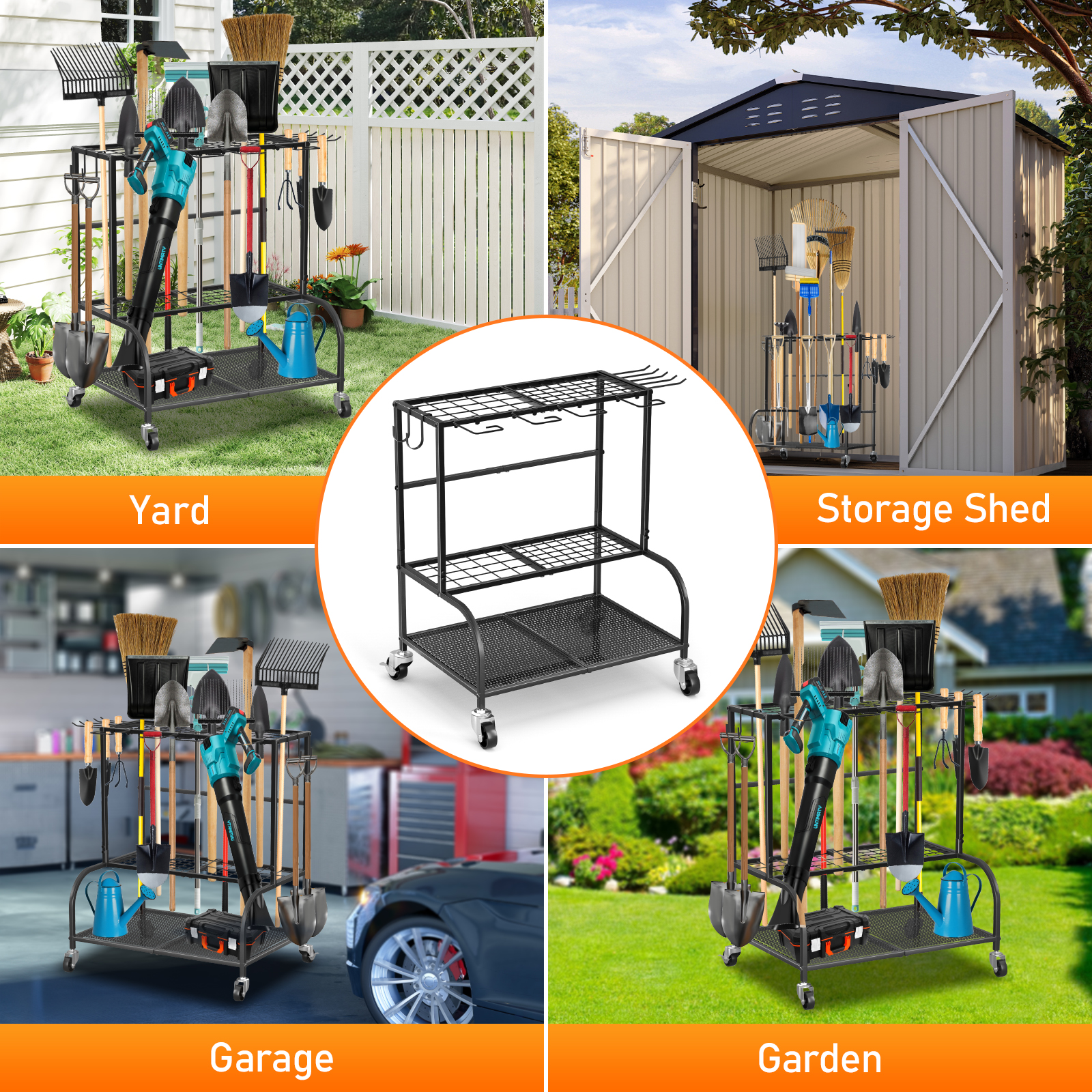 UNTIMATY Metal Garden Tool Organizer with Wheels, Black photo 7