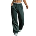 thumbnail image 3 of Womens Baggy Wide Leg Pants Casual Stripe Elastic Waisted Palazzo Harem Pants with Pockets Dark Green XL, 3 of 7
