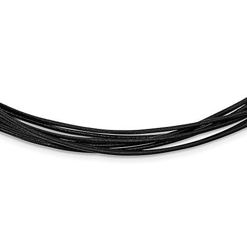 925 Sterling Silver 1mm Rhodium-plated Black Multi-Cord Leather Necklace 16 Inch