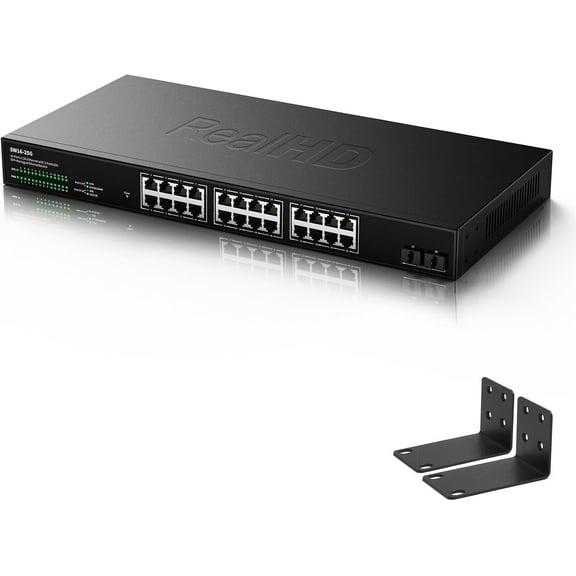 24 Port 2.5Gb Managed Ethernet Network Switch 24 x 2.5 Gigabit Base-T Port | 2 x 10G SFP  | Compatible with 10-100-1000Mbps Devices | Fanless Quiet Metal Internet Switch | Rack Mount | 160G Bandwidth