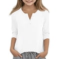 thumbnail image 5 of CCRFTGI Shirts for Child Girls Size 6-7 3/4 Sleeve Funny Solid Raglan T-Shirt Holiday V Neck Button Tshirts Casual Spring Day Tee Tops White 5-6 Years, 5 of 5
