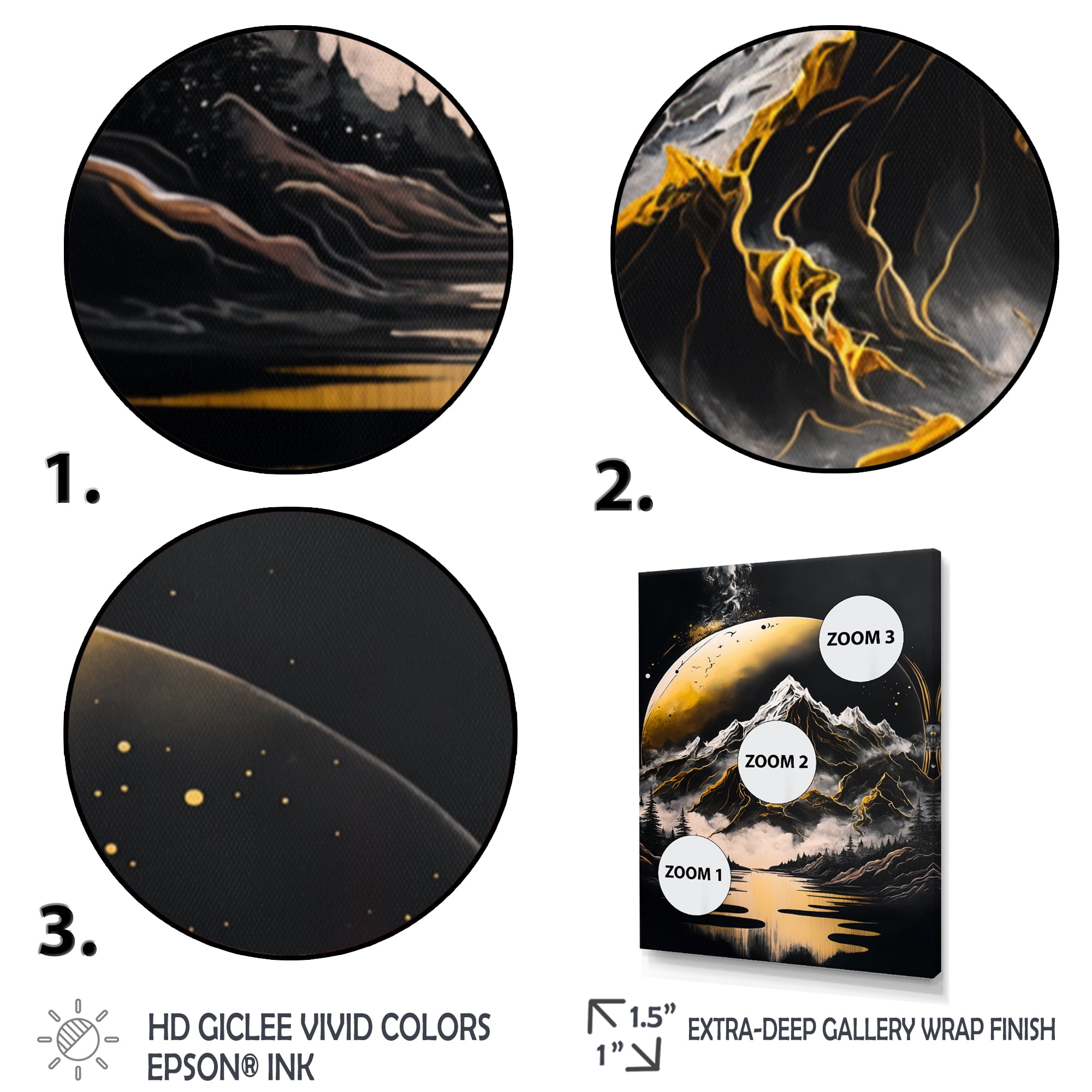 Designart Black And Gold Mountain Landscape V Canvas Wall Art