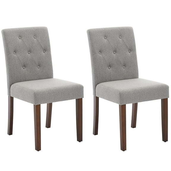 BouPower Dining Chairs Set of 2, Upholstered Button Tufted Dining Chair with Wood Legs Kitchen Chairs with Padded High Back and Adjustable Foot Cap Fabric Dining Room Chairs