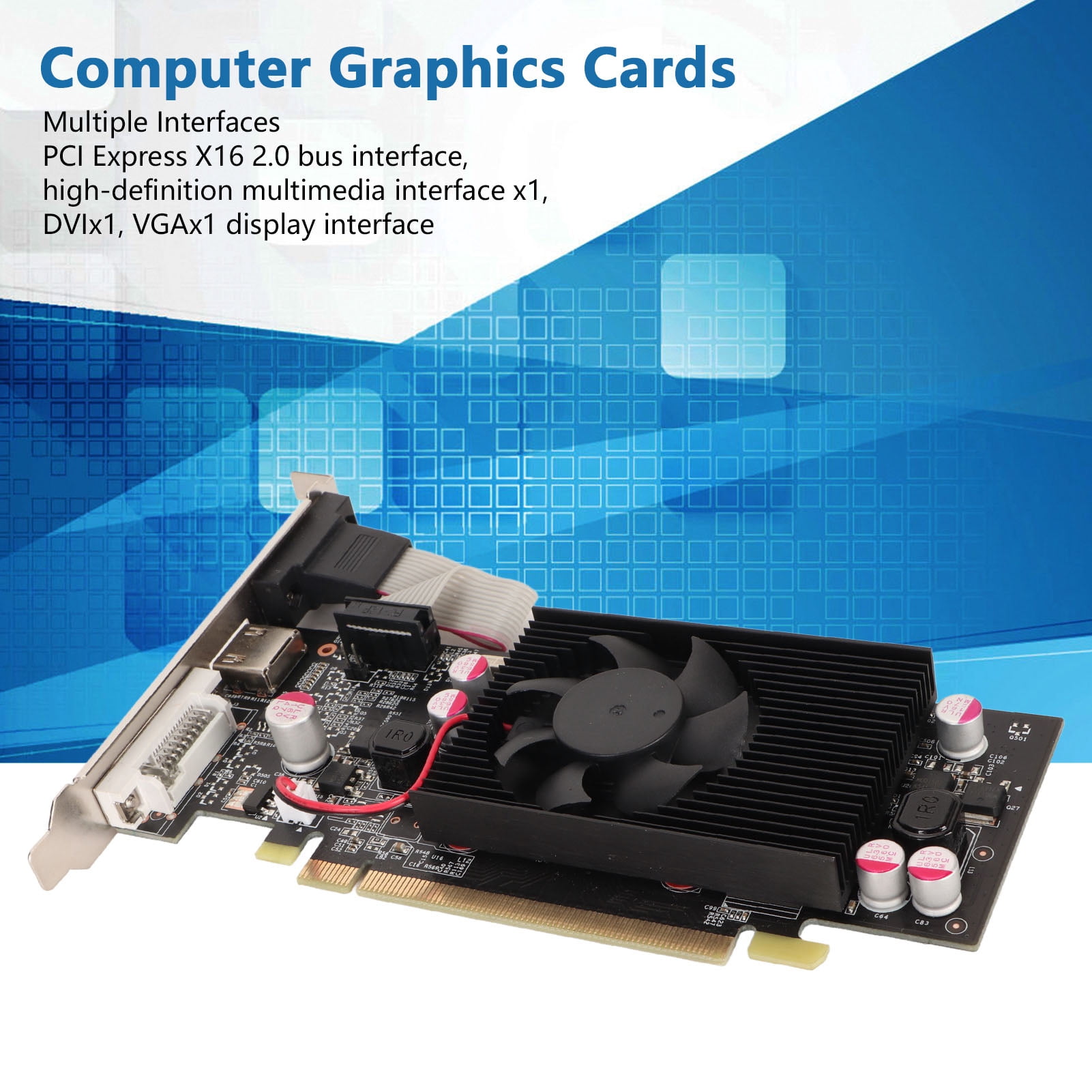 Computer Graphics Card Gaming Graphics Card, Support DVI VGA GT210 1G DDR2 64bit Graphics Card with Cooling Fan for Office