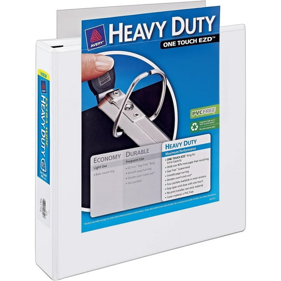 Heavy-Duty View 3 Ring Binder, Extra Wide, 1.5" EZD Rings, 1 White Binder (01319)