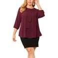 thumbnail image 2 of Plus Size Chiffon Top for Women Round Neck Tie Front Ruffle Work Blouse Top Wine Red 3X, 2 of 7
