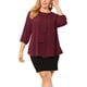 thumbnail image 2 of Plus Size Chiffon Top for Women Round Neck Tie Front Ruffle Work Blouse Top Wine Red 3X, 2 of 7